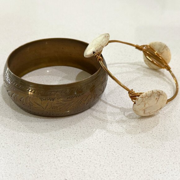 BOURBON AND BOW and Vintage Brass Two Vintage Bangle Bracelets - Picture 1 of 6